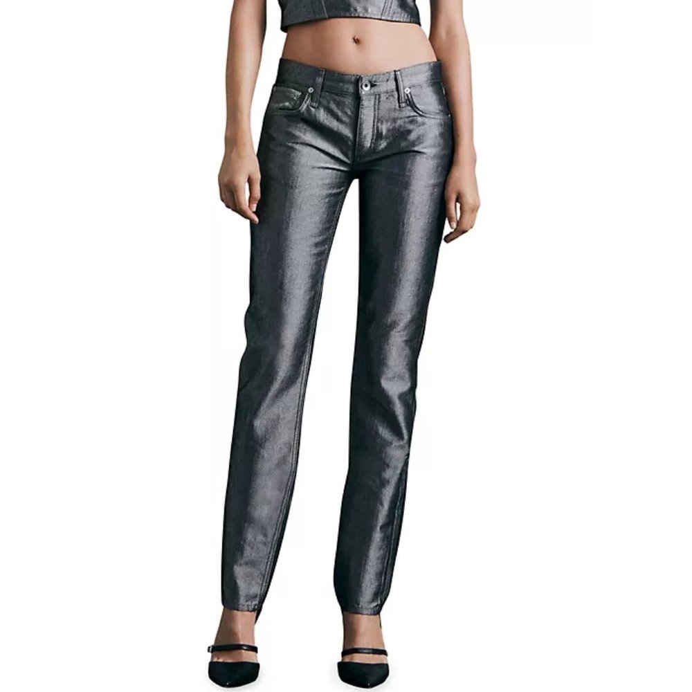 Rag & Bone Piper Low-Rise Straight Shine Pants Jeans - Picture 4 of 15